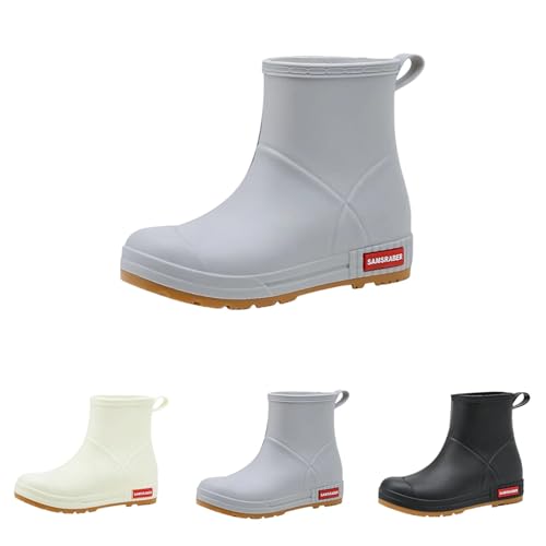 Regenstiefel Damen Gummi Bunte Stiefeletten Niedrige Stiefel Wasserdicht Rutschfest Kurze Stiefel PVC Regenschuhe Mode Rain Boots Bequeme Schnee Wasserschuhe Elegante Garten Outdoor Angeln, grau, 38 von Yekdmxop