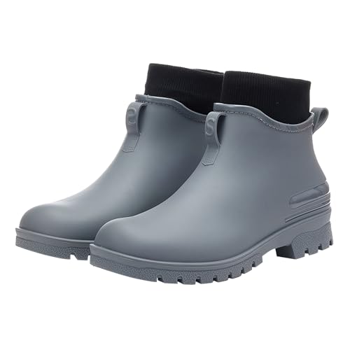 Regenstiefel Damen Gummi Wasserdicht Niedrige Stiefel Rutschfest Bunte Kurze Stiefeletten PVC Rain Boots Bequeme Regenschuhe Elegant Angeln Wasserschuhe Mode Schnee Outdoor Garten, grau, 43 EU von Yekdmxop