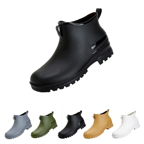 Regenstiefel Damen Gummi Wasserdicht Niedrige Stiefel Rutschfest Bunte Kurze Stiefeletten PVC Wasserschuhe Bequeme Rain Boots Elegant Angeln Regenschuhe Mode Outdoor Gartenarbeit Schnee, Schwarz , 41 von Yekdmxop