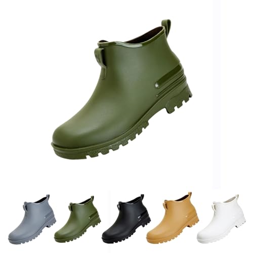 Regenstiefel Damen Gummi Wasserdicht Niedrige Stiefel Rutschfest Bunte Kurze Stiefeletten PVC Wasserschuhe Bequeme Rain Boots Elegant Angeln Regenschuhe Mode Outdoor Gartenarbeit Schnee, grün, 40 EU von Yekdmxop