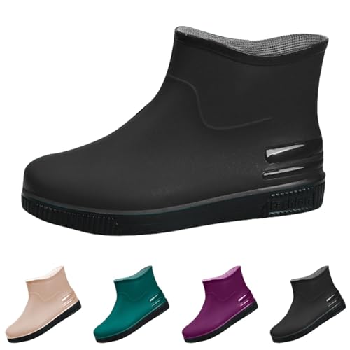 Regenstiefel für Damen, Gummi, rutschfest, niedrig, wasserdicht, bunt, kurze Stiefel, PVC, Regenschuhe, Mode, bequeme Wasserschuhe, Angeln, Rain Boots, elegant, Schnee, Outdoor, Gartenarbeit, Schwarz von Yekdmxop