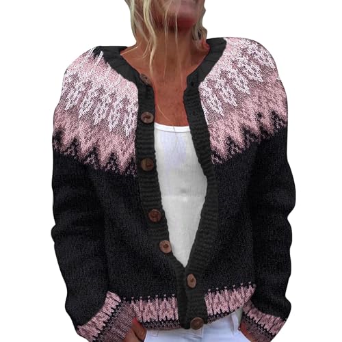 Yekdmxop Damen Strickjacke Elegante Weihnachtspullover Klassische Pullover Bunte Oberbekleidung Weibliche Weiche Pullover Mit Knöpfen Sweater Kurz Zeremonie Kaschmir Cardigan Angebote Tageslicht, von Yekdmxop