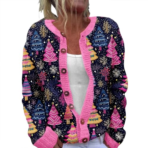 Yekdmxop Damen Strickjacke Strickjacke Weihnachten Damen Hässlich Pullover Damen Weihnachten Rentier Casual Pullover Elegant Pullover Damen Lustig Leicht Pullover Wolljacke Black Friday 2024, Schwarz von Yekdmxop