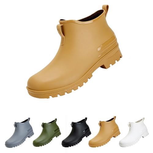 Yekdmxop Regenstiefel Damen Gummistiefel Wasserdicht Stiefeletten Regen Winddicht Stiefel Regen Damen Bequeme Regenschuhe Rain Boots Pvc Für Draußen Garten Chelsea, Khaki, 42 EU von Yekdmxop