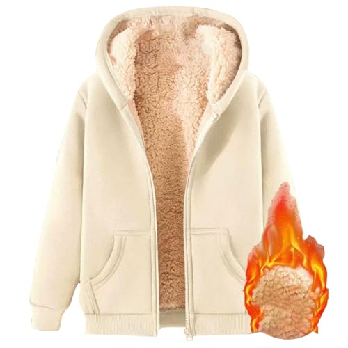 Yekdmxop Sweatshirt Damen mit Kapuze Fine Fleece Gefüttert Warme Fleecejacke Winterjacke mit Reißverschluss Sweatshirt Fleece Damen Teddy Hoodie mit Reißverschluss Sweatshirt Winter Outdoor Berg von Yekdmxop