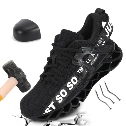Yelang Arbeitsschuhe mit Stahlkappe für Damen und Herren, Atmungsaktiv, Leicht, Unisex (A schwarz, EU Schuhgrößensystem, Erwachsene, Damen, Numerisch, M, 42) von Yelang