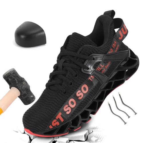 Yelang Arbeitsschuhe mit Stahlkappe für Damen und Herren, Atmungsaktiv, Leicht, Unisex (B Schwarz Rot, EU Schuhgrößensystem, Erwachsene, Herren, Numerisch, M, 46) von Yelang