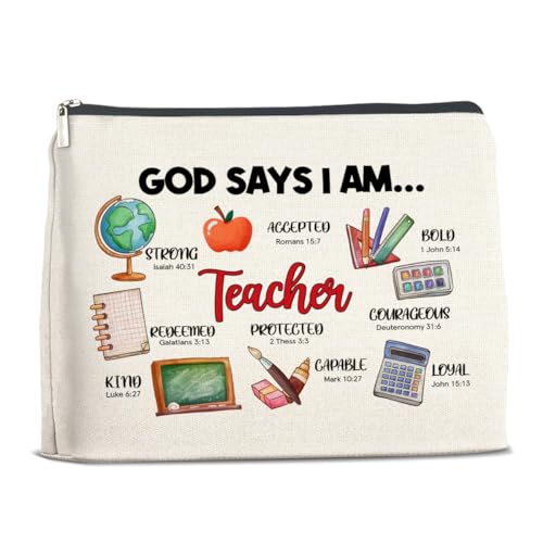 Christliche Geschenke für Frauen Lehrer – christliche religiöse Geschenke – Bibelverse Geschenke für Frauen – christliche Lehrergeschenke für Frauen Make-up-Tasche – God Says I Am Teacher von YeleY