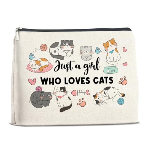 Katzengeschenke für Katzenliebhaber, Katzenmutter, Katzenliebhaber, Geschenkideen, Make-up-Tasche für Mädchen, Teenager, Mädchen, Tochter, Enkelin, Schwester – Just a Girl Who Loves Cats von YeleY