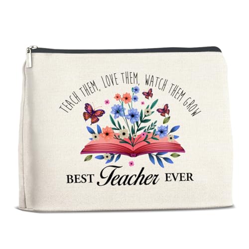 YeleY Best Teacher Gifts – Lehrer Wertschätzung Geschenke für Frauen Sie – Dankeschön Geschenke für Lehrer von Studenten – Best Teacher Ever Make-up-Tasche Kosmetiktasche Make-up Reißverschlusstasche, von YeleY