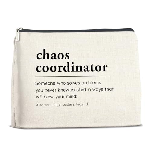 YeleY Chaos Koordinator Geschenk für Frauen – Dankeschön Geschenke für Boss Coach Manager Lehrer Kollegen – Chaos Koordinator Definition Make-up-Tasche Kosmetiktasche Make-up Reißverschlusstasche, von YeleY