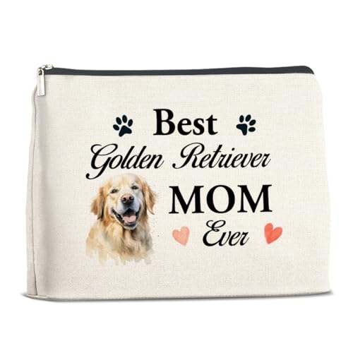 YeleY Golden Retriever Geschenke für Frauen Make-up-Tasche – Geschenke für Hund, Mutter, Hundeliebhaber, Mädchen, Teenager, Mädchen – Best Golden Retriever Dog Mom Ever Kosmetiktasche, Make-up-Tasche von YeleY