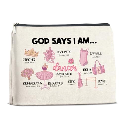 YeleY Inspirierende, christliche Geschenke für Mädchen – christliche religiöse Geschenke – motivierende Tänzerin Ballerina Mädchen Geschenk – God Says I Am Dancer Make-up-Tasche Kosmetiktasche Make-up von YeleY