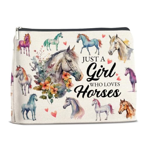 YeleY Lustige Pferde Geschenke für Frauen Mädchen Pferde Liebhaber Geschenk Make-up-Tasche für Teenager Mädchen Frauen Freunde Schwester BFF Just a Girl Who Loves Horses Kosmetiktasche, Mehrfarbig von YeleY