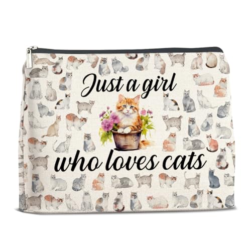 YeleY Make-up-Tasche für Katzenliebhaber, Katzengeschenke für Katze, Mutter, Katzenbesitzer, Just a Girl Who Loves Katze, Kosmetiktasche, Geschenk für Teenager, Mädchen, Schwester, beste Tochter, von YeleY