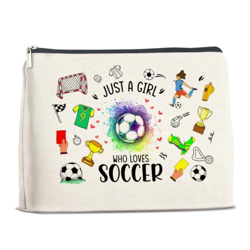 YeleY Soccer Lovers Gifts for Girls - Girls Soccer Gifts Makeup Bag - Soccer Gifts for Soccer Players Team Fans - Just a Girl Who Loves Soccer Cosmetic Bag Makeup Zipper Pouch, Mehrfarbig von YeleY