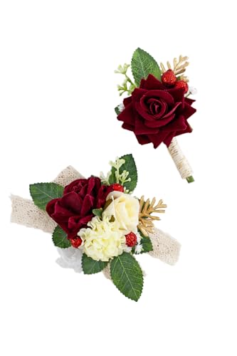Yelinart Ansteckblume und Ansteckblume für Hochzeit, Abschlussball, Heimkehr, Herren, Bräutigam, Trauzeugen, künstliche weinrote Blumen, Ansteckblume und Damen, Mädchen, Brautjungfern, Armband, Anzug Yelinart Ansteckblume und Ansteckblume für Hochzeit, Abschlussball, Heimkehr, Herren, Bräutigam, Trauzeugen, künstliche weinrote Blumen, Ansteckblume und Damen, Mädchen, Brautjungfern, Armband, Anzug von Yelinart