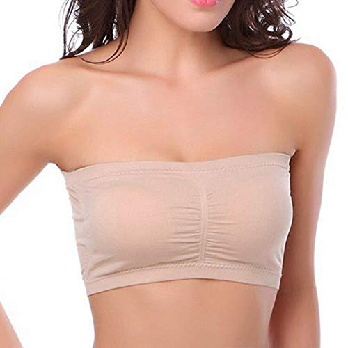 Yellcn 2pcs Ultimate Lifter Stretch trägerloser BH, Frauen nahtloser Bandeau Crop Rohr Top BH trägerlose gepolsterte Bralette (Color : Beige, Size : XL) von Yellcn