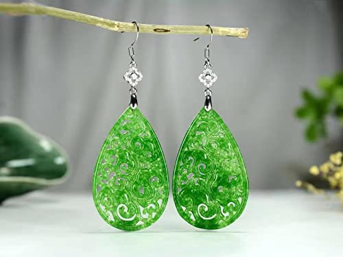Yellcn Natürliche hohl handglagringe grüne Jade Ohrringe mit 925 Sterling Silber 925 Ohrringe schmuck Ohrringe for Frauen Ohrringe von Yellcn