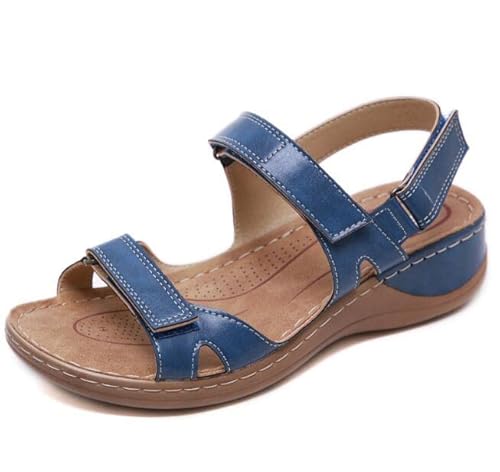 Yellcn Sursell Bequeme orthopädische Sandalen, offene Zehe, Fußgewölbe, flache Sandalen, blau, 45 EU von Yellcn