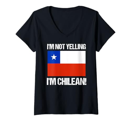 Damen I'm Not Yelling I'm Chilean Landesflagge Chile T-Shirt mit V-Ausschnitt Damen I'm Not Yelling I'm Chilean Landesflagge Chile T-Shirt mit V-Ausschnitt von Yelling National Flags Graphics