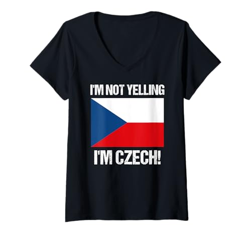 Damen Zitat I'm Not Yelling I'm Czech Landesflagge T-Shirt mit V-Ausschnitt Damen Zitat I'm Not Yelling I'm Czech Landesflagge T-Shirt mit V-Ausschnitt von Yelling National Flags Graphics