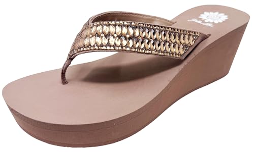 Yellow Box Damen Ashana Wedge Sandal, Round Toe 2.75 Inch Heel 1 Inch Platform Comfortable Flip Flop, Toast, 37.5 EU von Yellow Box