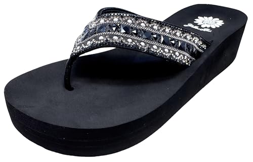 Yellow Box Damen Callie Wdge Sandalen Round Toe 1.75 Inch Heel 1 Inch Platform Comfortable Flip Flop, Schwarz, 39.5 EU von Yellow Box