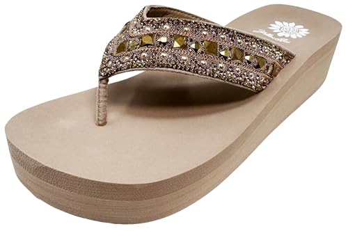 Yellow Box Damen Callie Wdge Sandalen Round Toe 1.75 Inch Heel 1 Inch Platform Comfortable Flip Flop, Taupe, 40 EU von Yellow Box