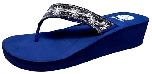 Yellow Box Damen Villa Wedge Sandal, Round Toe 1.75 Inch Heel, 1.75 Inch Platform Comfortable Flip Flop, Marineblau, 39.5 EU von Yellow Box