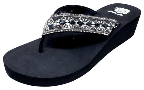 Yellow Box Damen Villa Wedge Sandal, Round Toe 1.75 Inch Heel, 1.75 Inch Platform Comfortable Flip Flop, Schwarz, 37.5 EU von Yellow Box