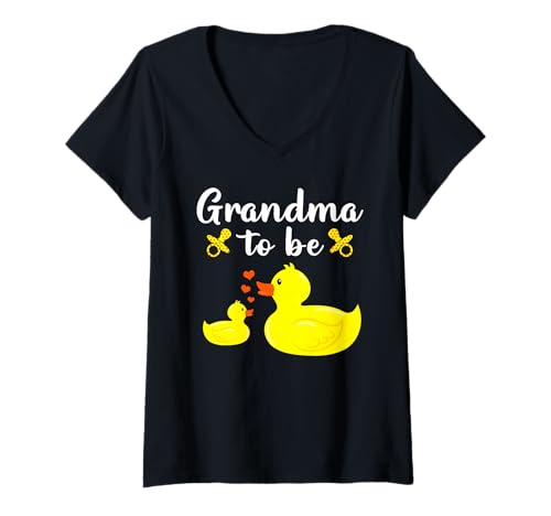 Damen Babyparty mit Aufschrift Grandma to Be, gelbe Ente für Jungen oder Mädchen T-Shirt mit V-Ausschnitt von Yellow Duck Baby Shower For Grandma To Be