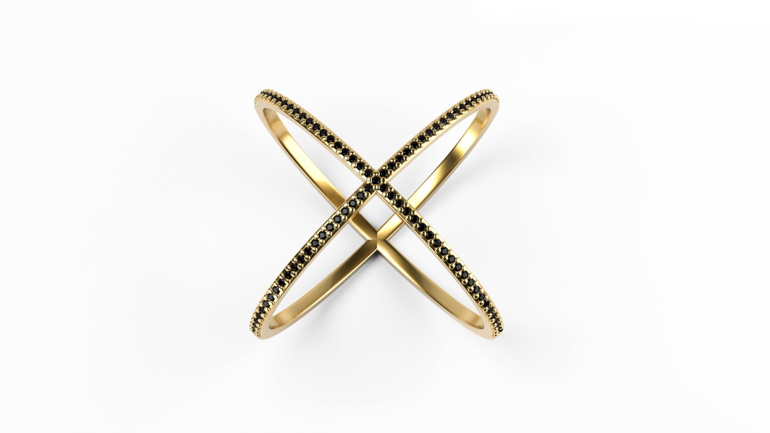 14K Solid Gold Criss-Cross-x-Ring Mit Schwarzen Echten Diamanten, Erhältlich in Gelbgold, Rotgold Und Weißgold, Elegant 14K Solid Gold Criss-Cross-x-Ring Mit Schwarzen Echten Diamanten, Erhältlich in Gelbgold, Rotgold Und Weißgold, Elegant von YellowCanaryDTLA