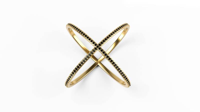 14K Solid Gold Criss-Cross-x-Ring Mit Schwarzen Echten Diamanten, Erhältlich in Gelbgold, Rotgold Und Weißgold, Elegant 14K Solid Gold Criss-Cross-x-Ring Mit Schwarzen Echten Diamanten, Erhältlich in Gelbgold, Rotgold Und Weißgold, Elegant von YellowCanaryDTLA