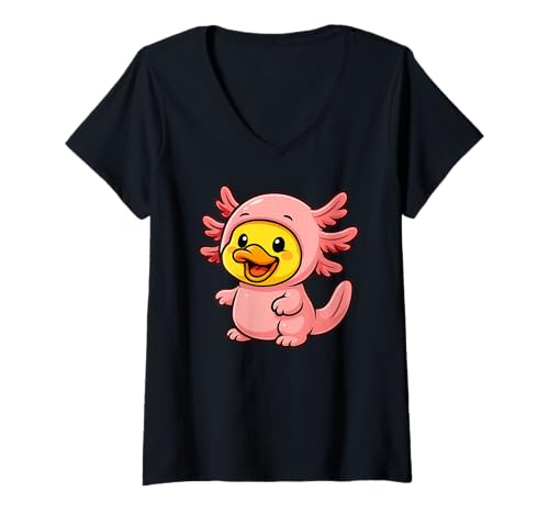 Damen Gelbe Ente Axolotl Tierliebhaber Zoo Jungen Mädchen Kinder T-Shirt mit V-Ausschnitt Damen Gelbe Ente Axolotl Tierliebhaber Zoo Jungen Mädchen Kinder T-Shirt mit V-Ausschnitt von YellowDuckAxis