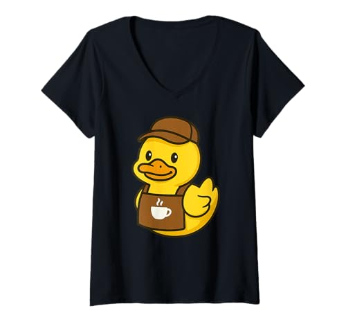 Damen Gelbe Ente Barista Tierliebhaber Kaffee Zoo Jungen Mädchen Kinder T-Shirt mit V-Ausschnitt Damen Gelbe Ente Barista Tierliebhaber Kaffee Zoo Jungen Mädchen Kinder T-Shirt mit V-Ausschnitt von YellowDuckAxis