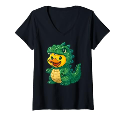 Damen Gelbe Ente Drache Tierliebhaber Zoo Jungen Mädchen Kinder T-Shirt mit V-Ausschnitt Damen Gelbe Ente Drache Tierliebhaber Zoo Jungen Mädchen Kinder T-Shirt mit V-Ausschnitt von YellowDuckAxis