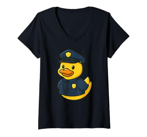 Damen Gelbe Ente Polizist Tierliebhaber Zoo Jungen Mädchen Kinder T-Shirt mit V-Ausschnitt Damen Gelbe Ente Polizist Tierliebhaber Zoo Jungen Mädchen Kinder T-Shirt mit V-Ausschnitt von YellowDuckAxis