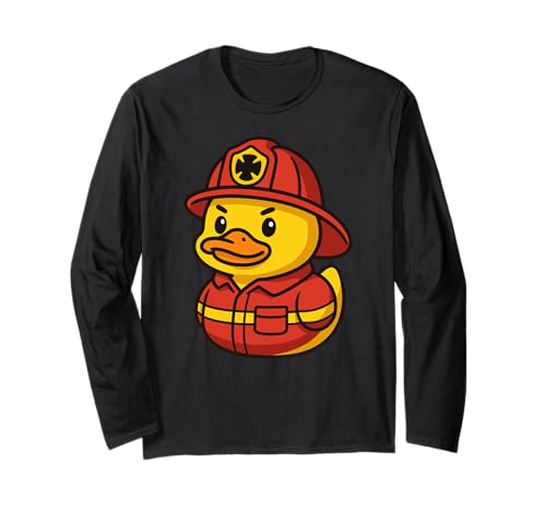 Gelbe Ente Feuerwehrmann Tierliebhaber Zoo Jungen Mädchen Kinder Langarmshirt von YellowDuckAxis