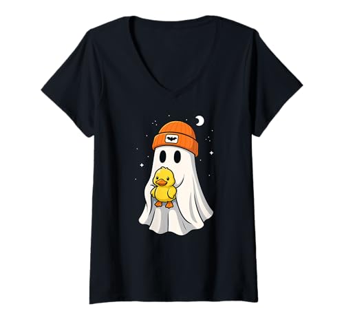 Damen Ghost Yellow Duck Animal Lover Halloween-Beanie Hut für Jungen und Mädchen T-Shirt mit V-Ausschnitt Damen Ghost Yellow Duck Animal Lover Halloween-Beanie Hut für Jungen und Mädchen T-Shirt mit V-Ausschnitt von YellowDuckAxis1