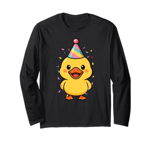 Gelbe Ente Geburtstag Party Hut Geburtstag Jungen Mädchen Kinder Langarmshirt von YellowDuckAxis1