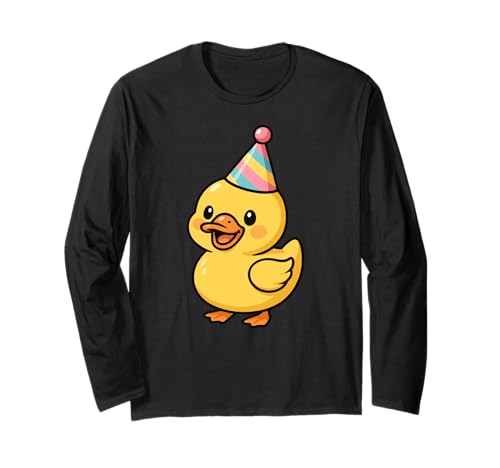 Gelbe Ente Happy Birthday Party Hut Geburtstag Jungen Mädchen Kinder Langarmshirt von YellowDuckAxis1