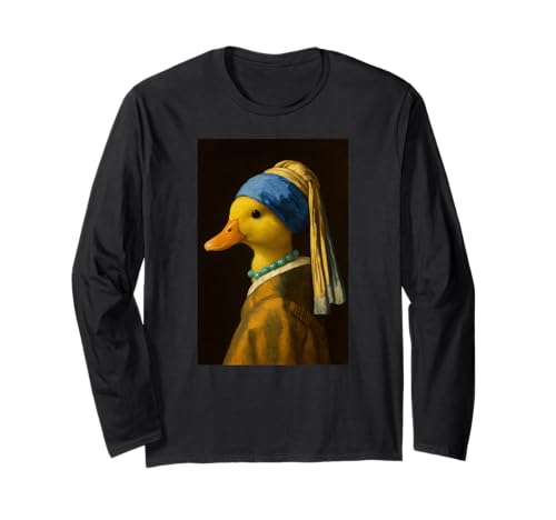 Gelbe Ente Mädchen Perlenohrmalerei Kunst Jungen Mädchen Kinder Langarmshirt von YellowDuckAxis1