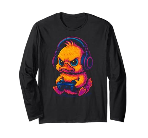 Gelbe Ente Tier Gamer Gaming Videospiele Jungen Mädchen Kinder Langarmshirt von YellowDuckAxis1