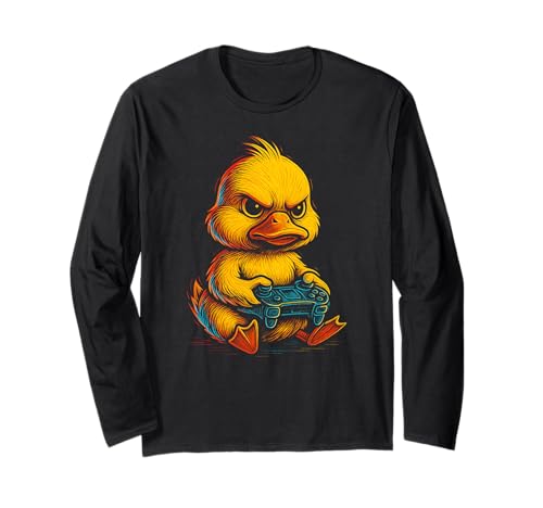 Yellow Duck Gamer Gamer Gaming Videospiele Tier Jungen Mädchen Kinder Langarmshirt von YellowDuckAxis1