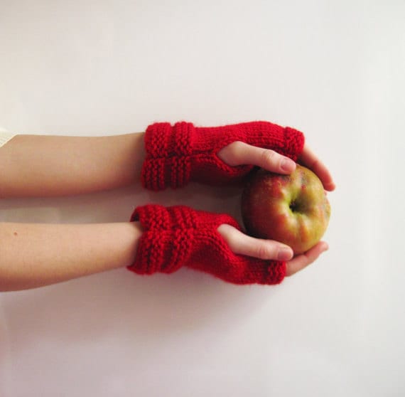 Rote Gestrickte Fingerlose Handschuhe Damen Winterhandschuhe von Yellowcrochet