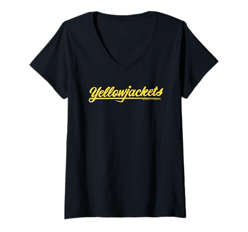 Damen Yellowjackets Logo mit gelbem Text T-Shirt mit V-Ausschnitt von Yellowjackets