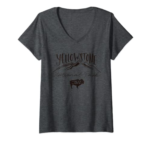 Damen Yellowstone National Park – Est 1872 Mountain Bison T-Shirt T-Shirt mit V-Ausschnitt von Yellowstone National Park Bison Gift Shirts