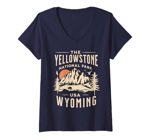 Damen Yellowstone-Nationalpark T-Shirt mit V-Ausschnitt Damen Yellowstone-Nationalpark T-Shirt mit V-Ausschnitt von Yellowstone National Park Wyoming USA Outdoor