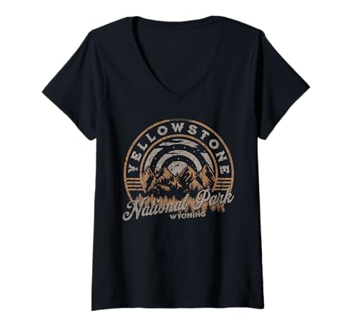 Damen Yellowstone-Nationalpark T-Shirt mit V-Ausschnitt Damen Yellowstone-Nationalpark T-Shirt mit V-Ausschnitt von Yellowstone National Park Wyoming USA Outdoor